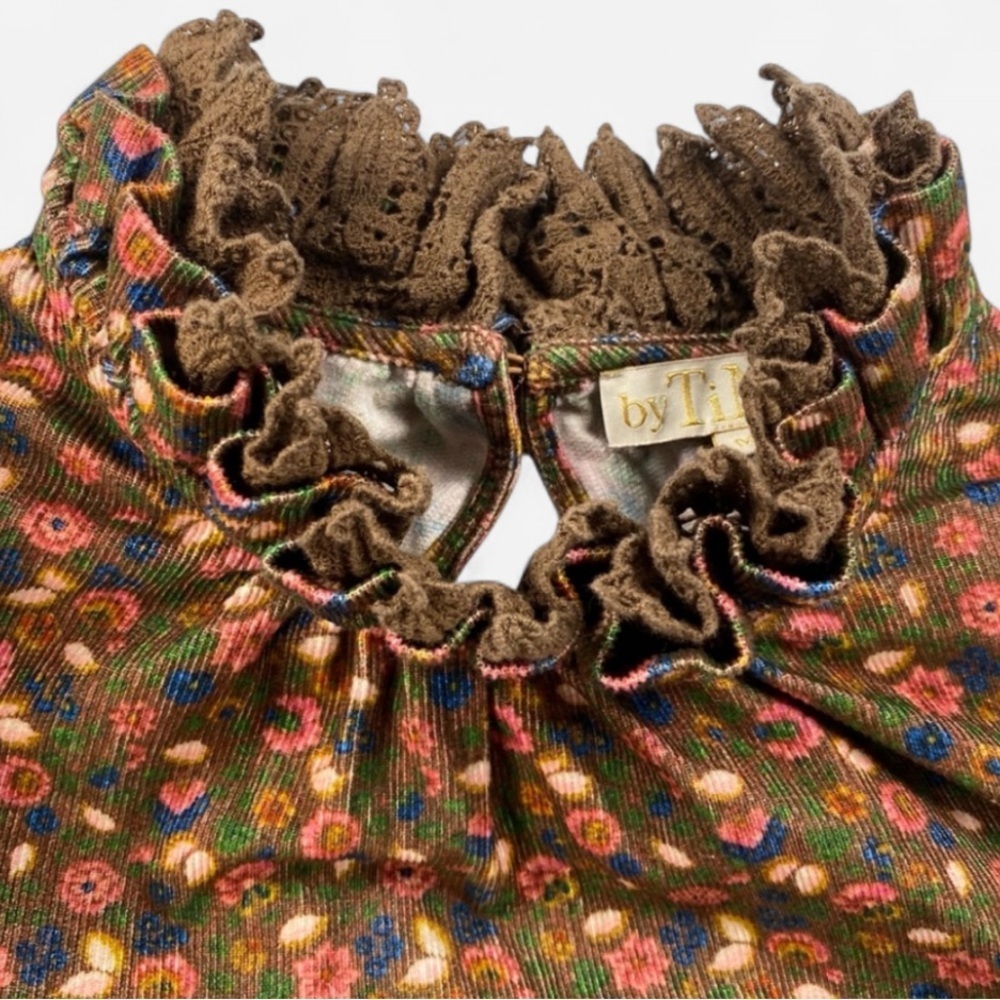 ByTimo Women’s Floral Ruffle Long Sleeve Blouse Brown 100% Cotton Size Medium - Picture 3 of 10